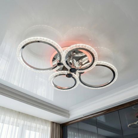 Светодиодная люстра кольца с пультом Diasha 70W до 16 м² цвет Хром A8180/4HR 3color