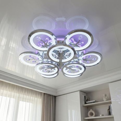 Люстра светодиодная потолочная Diasha 140W до 20 м² цвет Хром 8135/6+3HR 3col dim