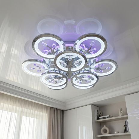 Люстра светодиодная потолочная Diasha 140W до 20 м² цвет Хром 8135/6+3HR 3col dim