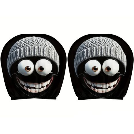 Чехол на подголовник автомобиля с принтом "Улыбка в шапке" комплект 2шт, Polyester, black