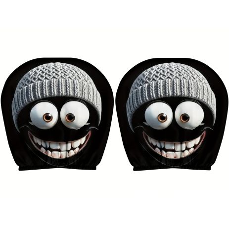 Чехол на подголовник автомобиля с принтом "Улыбка в шапке" комплект 2шт, Polyester, black