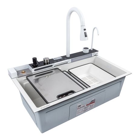 Кухонна мийка 75*45 біла VALESO Handmade "Водоспад" (ДЕКОР)