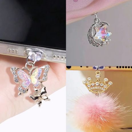 Пылезащитная заглушка для телефона в Type-C Порт 3 вида бабочка луна со звездой корона Пылезащитная заглушка для телефона в Type-C Порт 3 вида бабочка луна со звездой корона