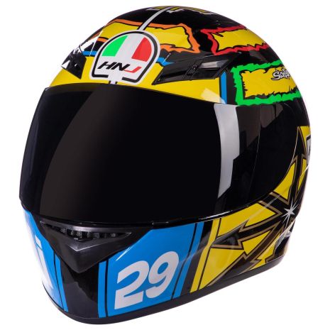 Мотоциклетный шлем цельный анфас многоцветный