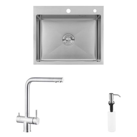 Комплект кухонна мийка Kroner Gebürstet-6050HM + змішувач Edelstahl Klassisch-ESG03811 + дозатор Spender-ECG049