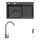 Комплект кухонна мийка Kroner Schwarze-7848LHM PVD + змішувач Edelstahl Klassisch-SCH035PVD + дозатор Spender-SCH049
