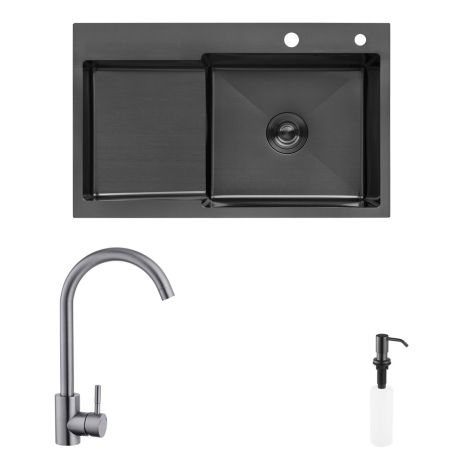 Комплект кухонна мийка Kroner Schwarze-7848RHM PVD + змішувач Edelstahl Klassisch-SCH035PVD + дозатор Spender-SCH049 Комплект кухонна мийка Kroner Schwarze-7848RHM PVD + змішувач Edelstahl Klassisch-SCH035PVD + дозатор Spender-SCH049