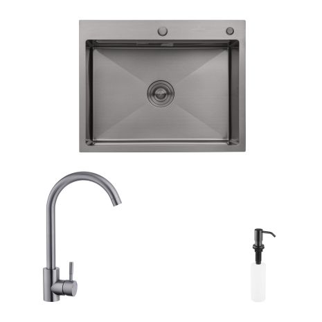 Комплект кухонна мийка Kroner Schwarze-6350HM PVD + змішувач Edelstahl Klassisch-SCH035PVD + дозатор Spender-SCH049