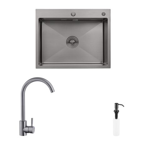 Комплект кухонна мийка Kroner Schwarze-6350HM PVD + змішувач Edelstahl Klassisch-SCH035PVD + дозатор Spender-SCH049
