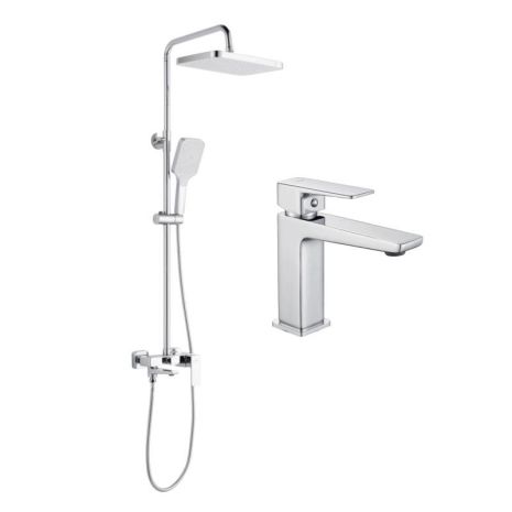 Акційний набір Lidz: Orion 001F Змішувач латунний для раковини низький + Orion 1030 Душова система універсальна на три