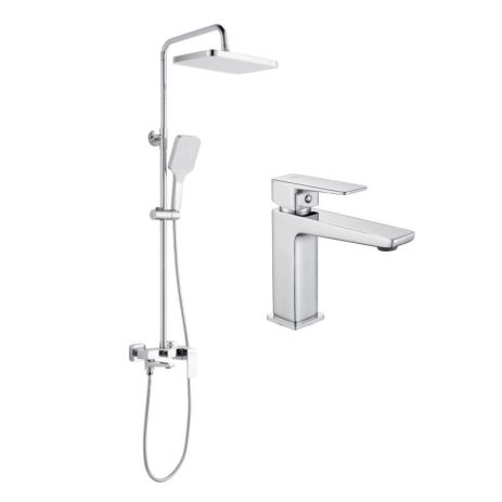 Акційний набір Lidz: Orion 001F Змішувач латунний для раковини низький + Orion 1030 Душова система універсальна на три