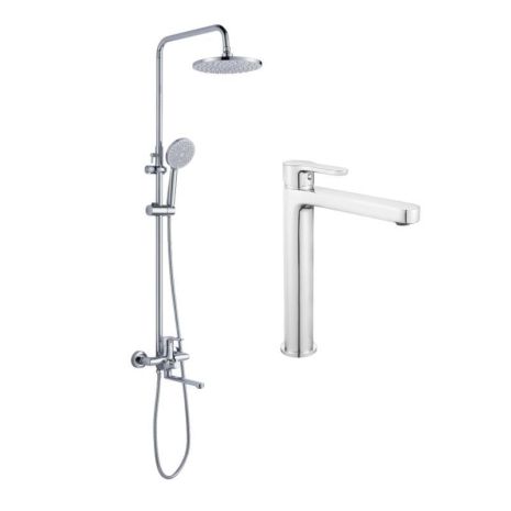 Акційний набір Lidz: Astra 001FH Змішувач для раковини високий + Astra 1030 Душова система універсальна на три споживачі (з