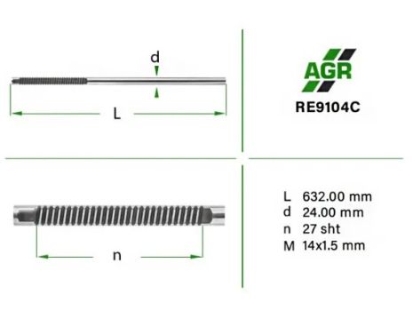 Шток рульової рейки ПК, Mercedes-Benz Citan, Renault Kangoo, Renault Megane, Renault Sceni, AGR (RE9104C)