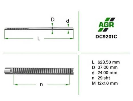 Шток рульової рейки ПК, новий, DACIA Logan 2004-, RENAULT Sandero 2007-, LADA Largus 2012-, AGR (DC9201C)