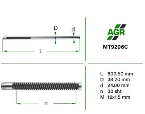 Шток рулевой рейки УР, новый, Mitsubishi Lancer IX 1.6, AGR (MT9206C)
