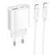 Мережний зарядний пристрій Hoco C109A 1USB-C/1USB PD/QC 20W+Type-C to Type-C Білий Мережний зарядний пристрій Hoco C109A 1USB-C/1USB PD/QC 20W+Type-C to Type-C Білий