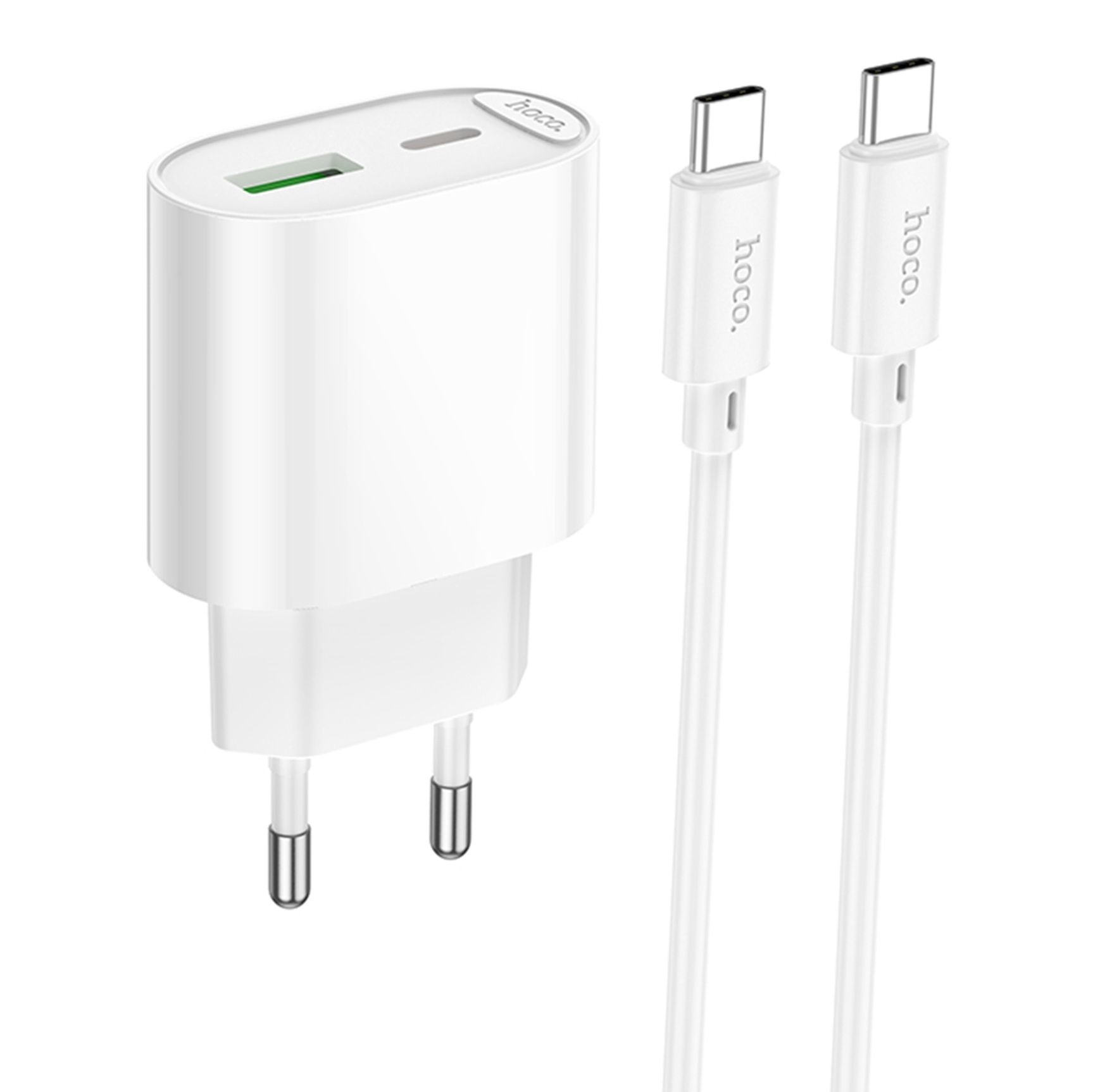 Мережний зарядний пристрій Hoco C109A 1USB-C/1USB PD/QC 20W+Type-C to Type-C Білий Мережний зарядний пристрій Hoco C109A 1USB-C/1USB PD/QC 20W+Type-C to Type-C Білий