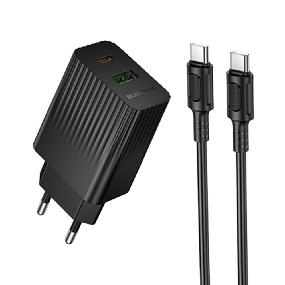 Мережний зарядний пристрій Borofone BAS76A 1USB-C/1USB PD/QC 30W+Type-C to Type-C Чорний Мережний зарядний пристрій Borofone BAS76A 1USB-C/1USB PD/QC 30W+Type-C to Type-C Чорний