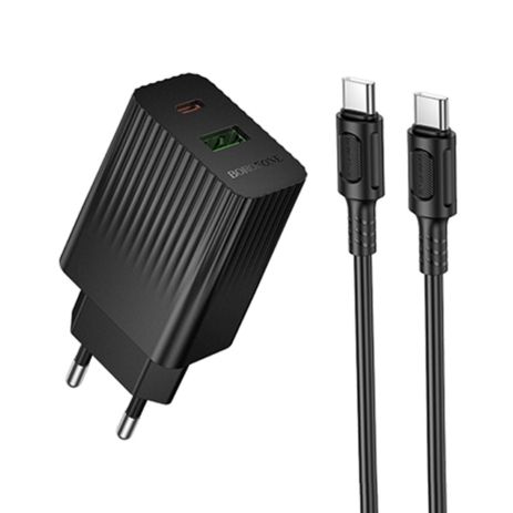Сетевое Зарядное Устройство Borofone BAS76A 1USB-C/1USB PD/QC 30W+Type-C to Type-C Черный
