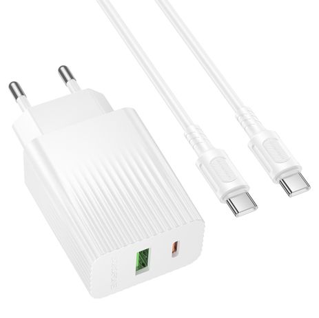 Мережний зарядний пристрій Borofone BAS76A 1USB-C/1USB PD/QC 30W+Type-C to Type-C Білий