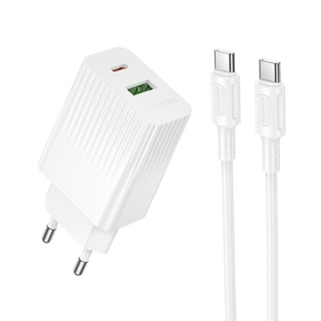 Сетевое Зарядное Устройство Borofone BAS76A 1USB-C/1USB PD/QC 30W+Type-C to Type-C Белый