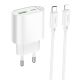 Мережний зарядний пристрій Hoco C109A 1USB-C/1USB PD/QC 20W+Type-C to Lightning Білий Мережний зарядний пристрій Hoco C109A 1USB-C/1USB PD/QC 20W+Type-C to Lightning Білий