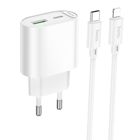 Сетевое Зарядное Устройство Hoco C109A 1USB-C/1USB PD/QC 20W+Type-C to Lightning Белый Сетевое Зарядное Устройство Hoco C109A 1USB-C/1USB PD/QC 20W+Type-C to Lightning Белый