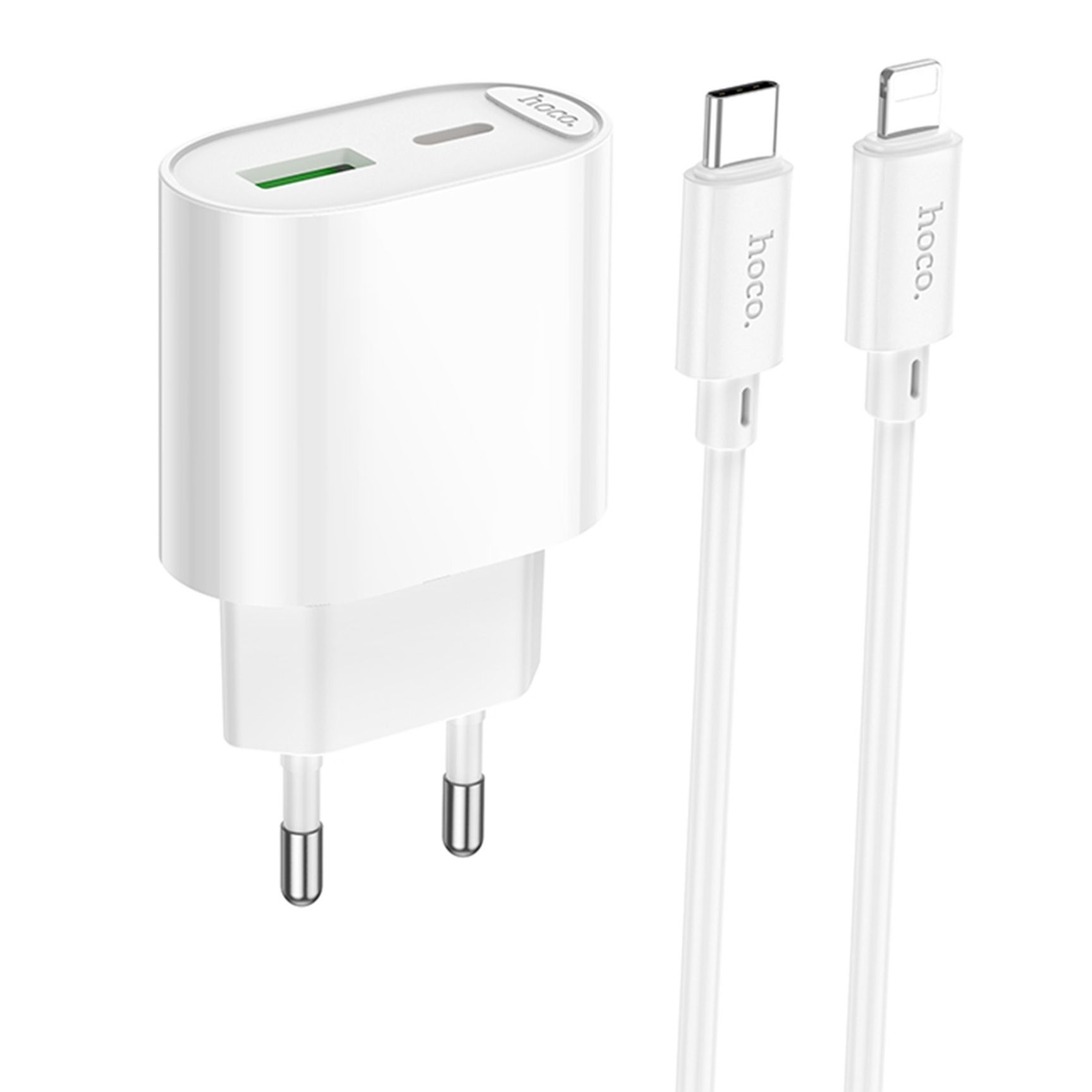 Мережний зарядний пристрій Hoco C109A 1USB-C/1USB PD/QC 20W+Type-C to Lightning Білий Мережний зарядний пристрій Hoco C109A 1USB-C/1USB PD/QC 20W+Type-C to Lightning Білий