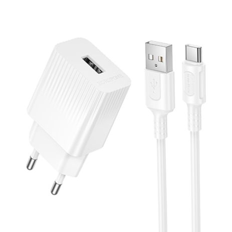 Сетевое Зарядное Устройство Borofone BAS71A 1USB 2.1A+USB to Type-C Белый Сетевое Зарядное Устройство Borofone BAS71A 1USB 2.1A+USB to Type-C Белый