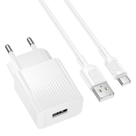 Мережевий Зарядний пристрій Borofone BAS71A 1USB 2.1A+USB to Type-C Білий