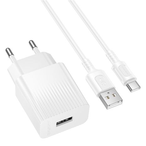 Мережевий Зарядний пристрій Borofone BAS71A 1USB 2.1A+USB to Type-C Білий