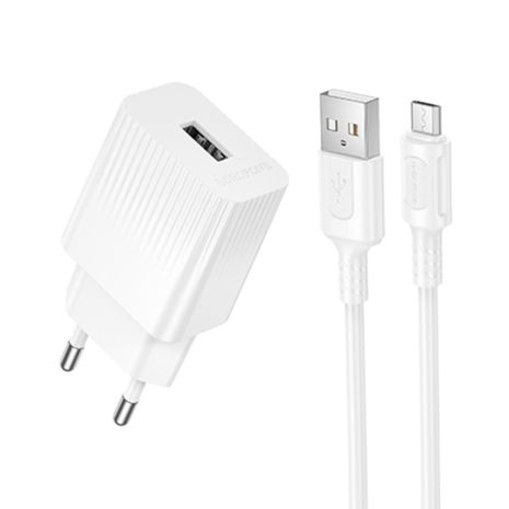 Сетевое Зарядное Устройство Borofone BAS71A 1USB 2.1A+USB to Micro Белый Сетевое Зарядное Устройство Borofone BAS71A 1USB 2.1A+USB to Micro Белый