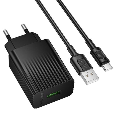 Мережевий Зарядний пристрій Borofone BAS72A 1USB QC3.0 18W+USB to Type-C Чорний