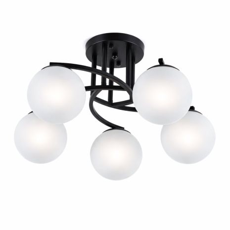 Люстра потолочная лофт VALESO 5183-5 на 5 плафонов для гостиной спальни кухни металл стекло черный 5183-5