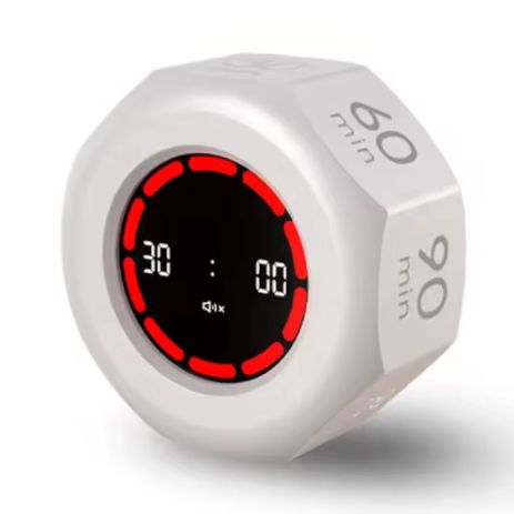 Таймер продуктивності призматичний LCD дисплей 8 режимів (1-3-5-15-30-60-90хв + секундомір) гіроскопічний, 60x60x31mm, Type-C, звуковий сигнал, White