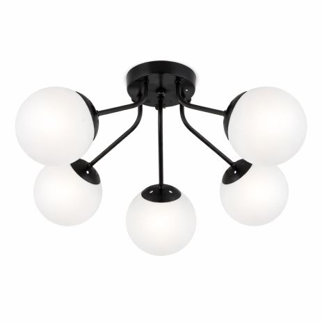 Стельова люстра VALESO 5182-5, 5 плафонів, метал + скло, чорний, E27, 60W