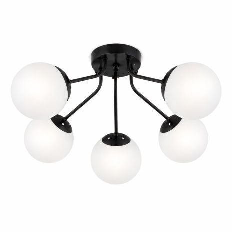 Стельова люстра VALESO 5182-5, 5 плафонів, метал + скло, чорний, E27, 60W