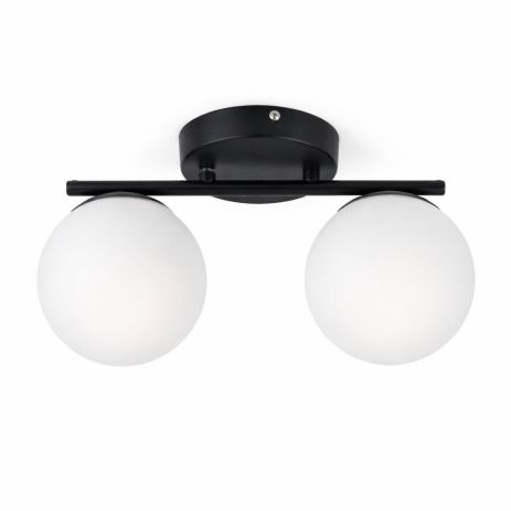 Стельова люстра VALESO DN117-2, 2 плафони, метал + скло, чорний, E27, 60W