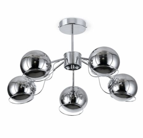 Стельова люстра VALESO 5180-5, 5 плафонів, метал + скло, хром, E27, 60W