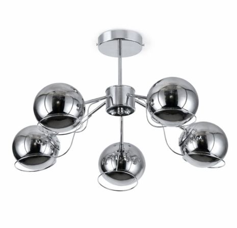Потолочная люстра VALESO 5180-5, 5 плафонов, металл + стекло, хром, E27, 60W