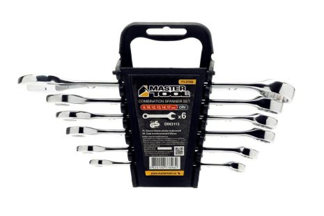 Ключи комбинированные набор 6 шт (8, 10, 12, 13, 14, 17 мм) 31CRV3 SATIN FINISH DIN3113 MASTERTOOL 71-2106