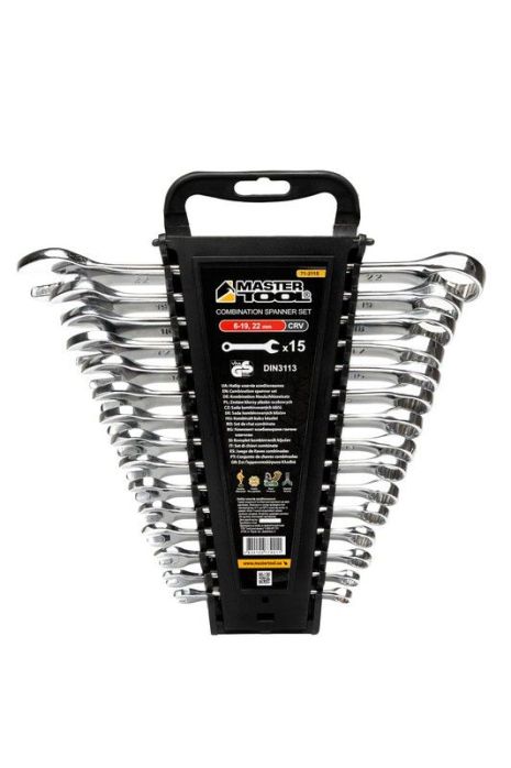 Набор комбинированных ключей 15 шт (6-19, 22 мм) CrV SATIN FINISH DIN3113 MASTERTOOL 71-2115