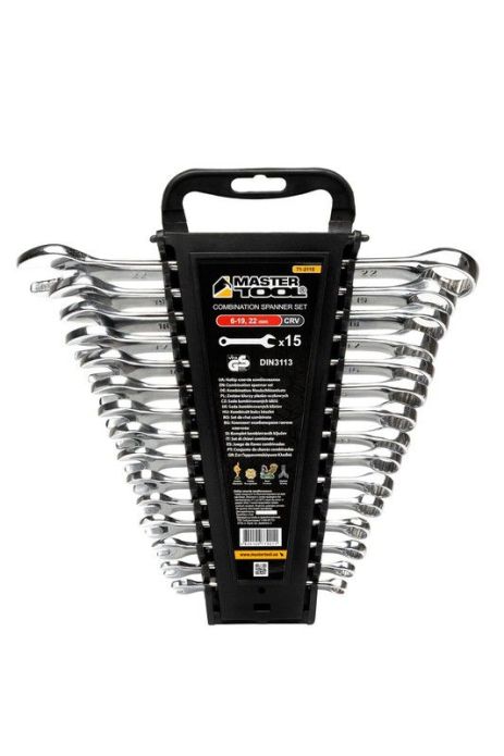 Набор комбинированных ключей 15 шт (6-19, 22 мм) CrV SATIN FINISH DIN3113 MASTERTOOL 71-2115