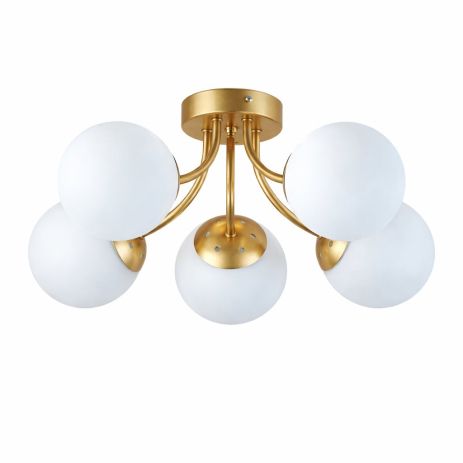 Стельова люстра VALESO DN19-5, 5 плафонів, метал + скло, золото, E27, 60W