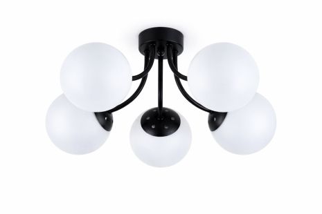 Стельова люстра VALESO DN19-5, 5 плафонів, метал + скло, чорний, E27, 60W