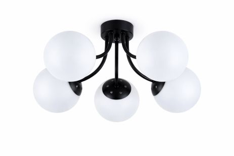 Стельова люстра VALESO DN19-5, 5 плафонів, метал + скло, чорний, E27, 60W