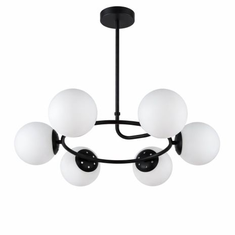 Стельова люстра VALESO DN31-6, 6 плафонів, метал + скло, чорний, E27, 60W