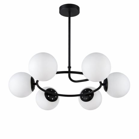 Стельова люстра VALESO DN31-6, 6 плафонів, метал + скло, чорний, E27, 60W