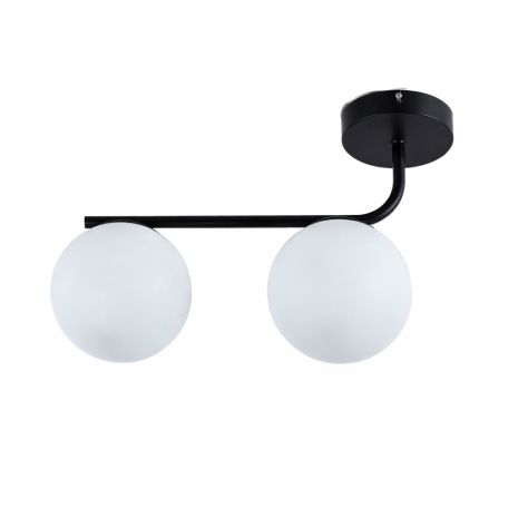 Стельова люстра VALESO DN08-2, 2 плафони, метал + скло, чорний, E27, 60W