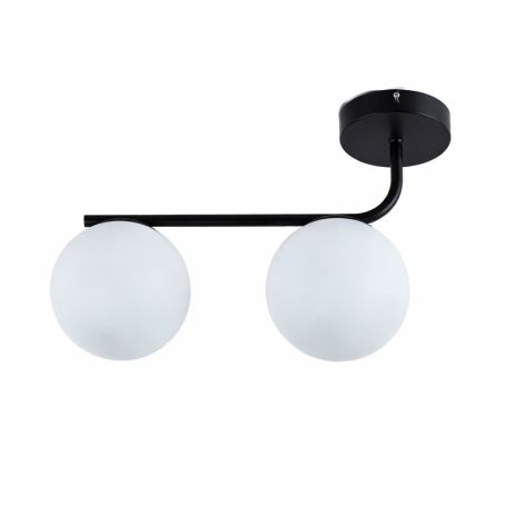 Стельова люстра VALESO DN08-2, 2 плафони, метал + скло, чорний, E27, 60W